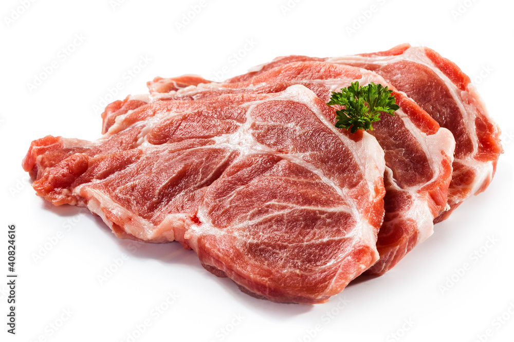 Fresh raw pork on white background