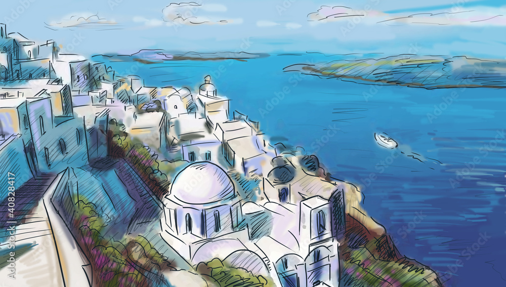 Naklejka premium ilustracja greckie miasto