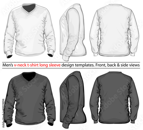 Men's V-neck long sleeve t-shirt design template