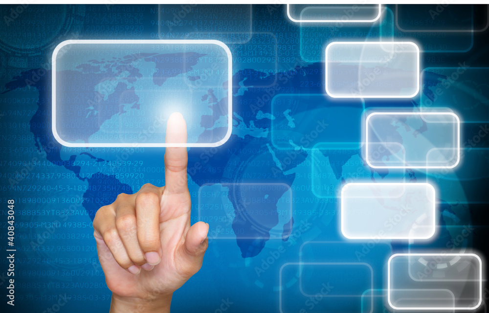 hand touch social networkt blue background. hand touch social networkt blue background.