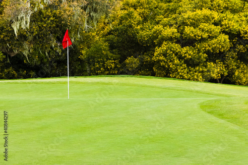 Beautiful Golf Green with Red Flag