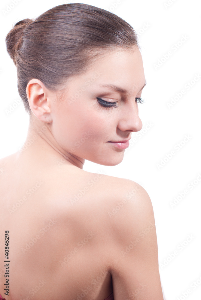beauty portrait of pretty woman showing her naked shoulder beauty portrait of pretty woman showing her naked shoulder