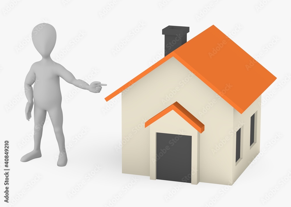 3d render of cartoon character with house 3d render of cartoon character with house