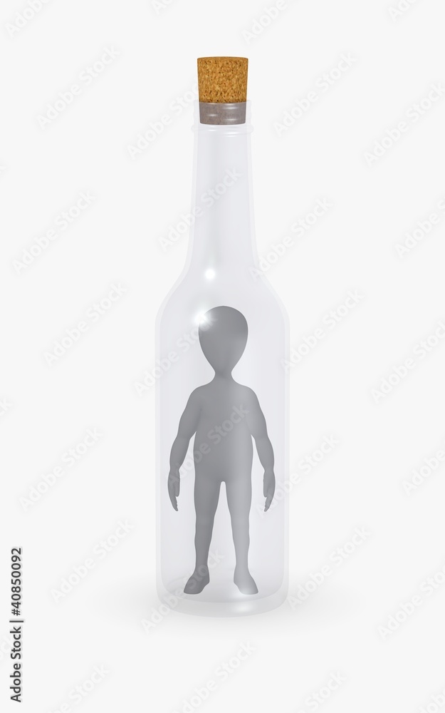 3d render of cartoon character with message in bottle 3d render of cartoon character with message in bottle