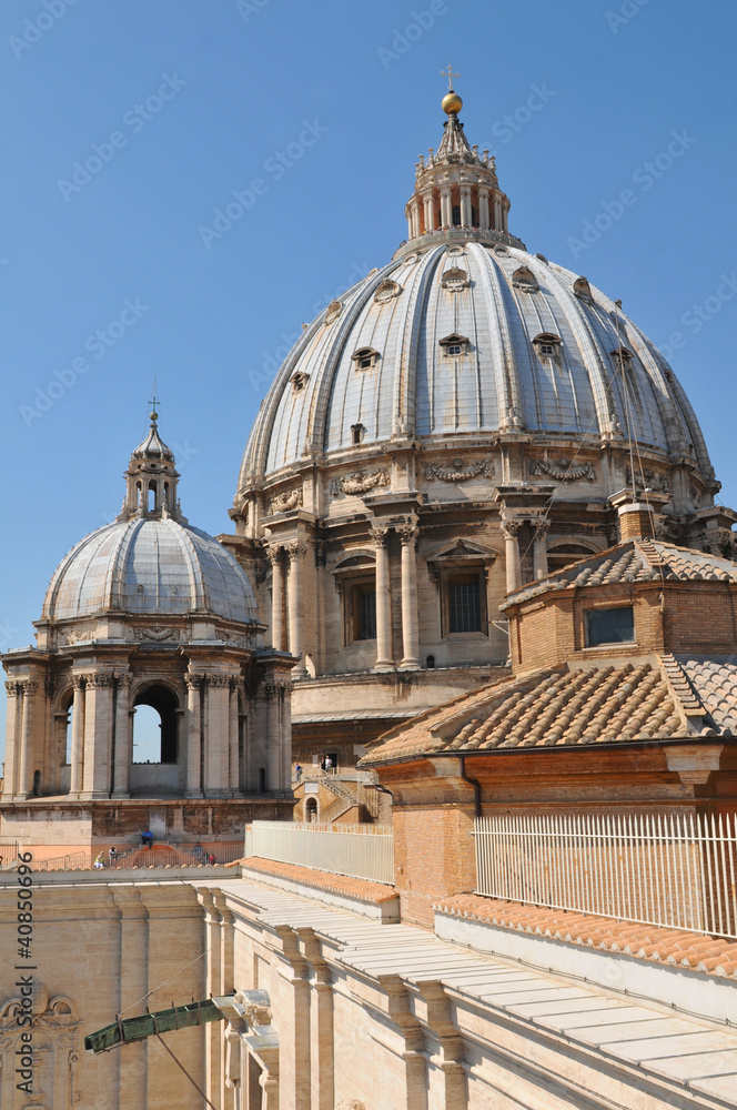 Architectural detail of San Pietro basilica's roof in Vatican