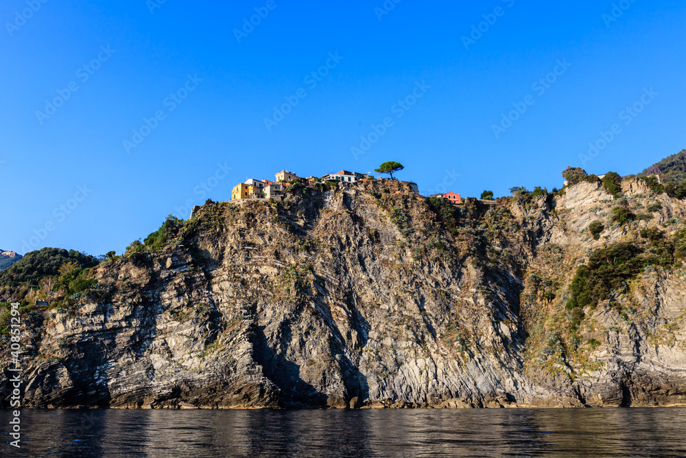 Traditional Village of Corniglia on Top of the Hill in Cinque Te