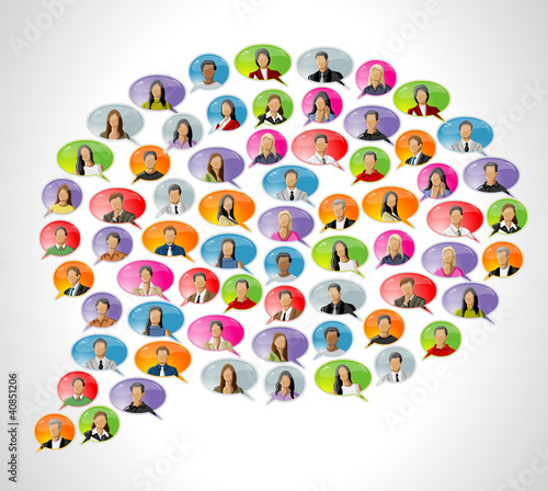 Business people faces inside speech balloon icons