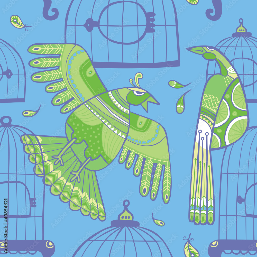 Birds and cages seamless pattern