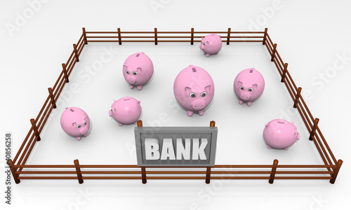Vászonkép Concept of bank with some piggy banks in a paddock