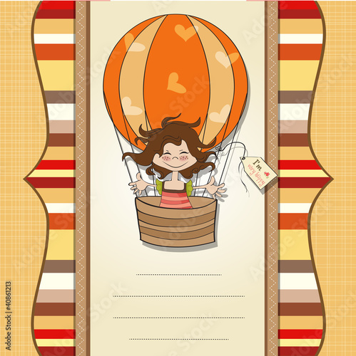 happy girl flying with a balloon flying