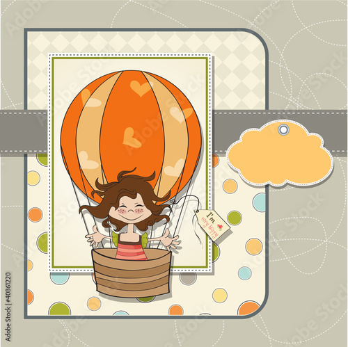 happy girl flying with a balloon flying