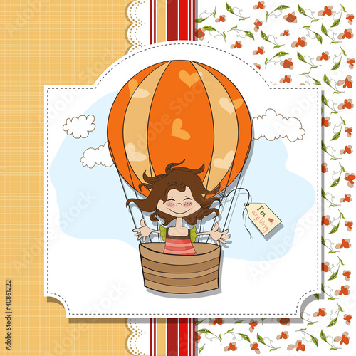 happy girl flying with a balloon flying