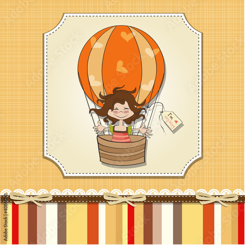 happy girl flying with a balloon flying