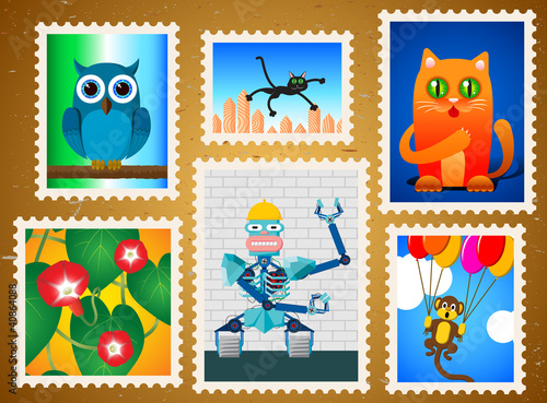 Set of colorful postage stamps
