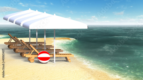 Sunbeads and umbrellas on beach photo