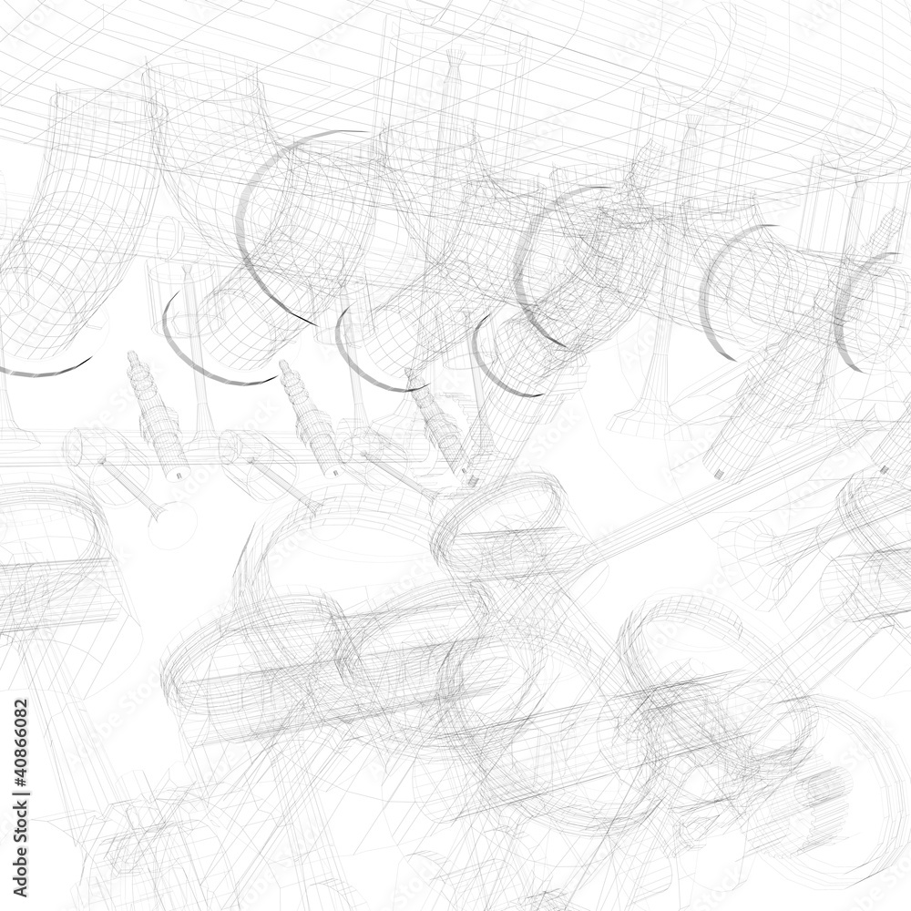 Obraz premium 3D Illustration Zeichnung von einem Motor