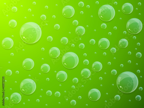 Water drops on green background. Vector illustration.