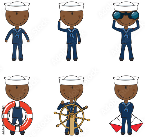 Set of cute African-American sailors