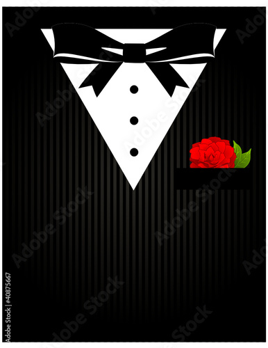 tuxedo shirt and bowtie close up