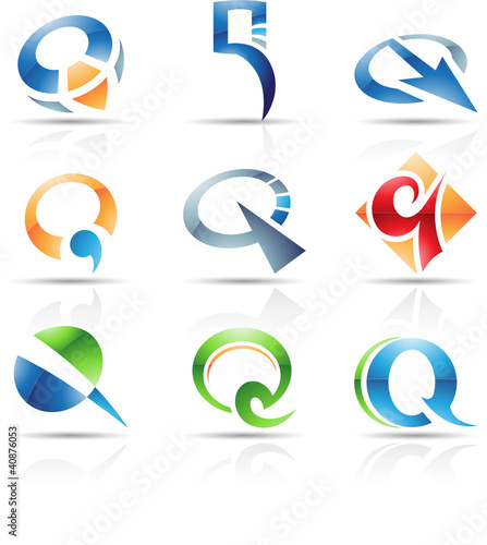 Vector illustration of glossy icons based on the letter Q