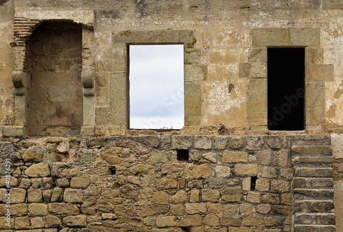 Old door and window  Belvis Castle. Caceres. Spain. photo