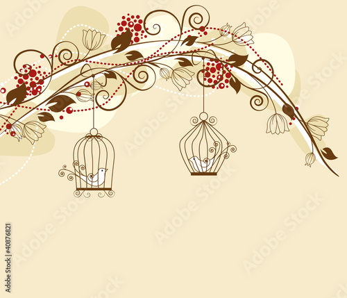 floral decoration par with caged birds