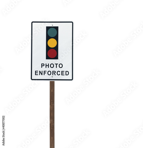Tall Isolated Photo Enforced Signal Sign on Wood Post