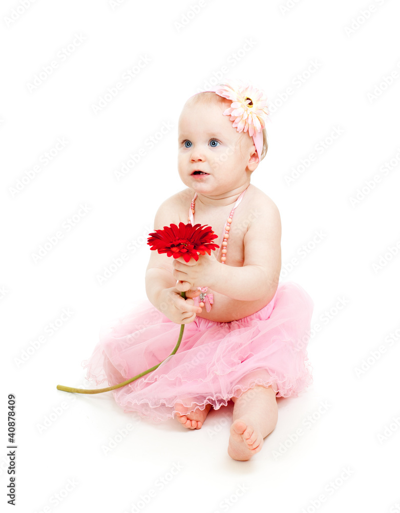 cute little girl with flower isolated on white cute little girl with flower isolated on white