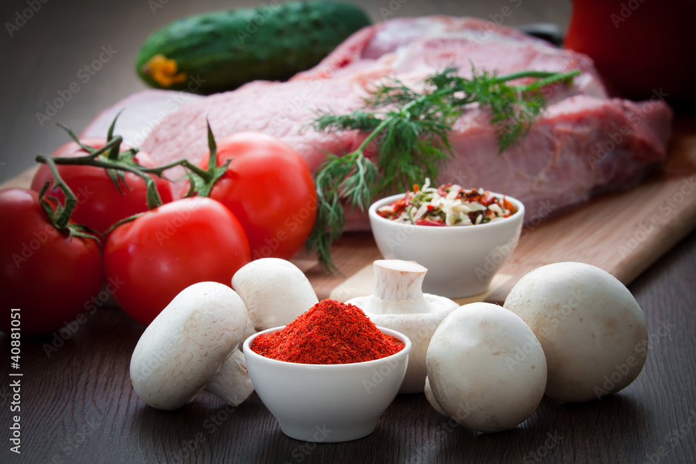 fresh meat with mushrooms and spices fresh meat with mushrooms and spices