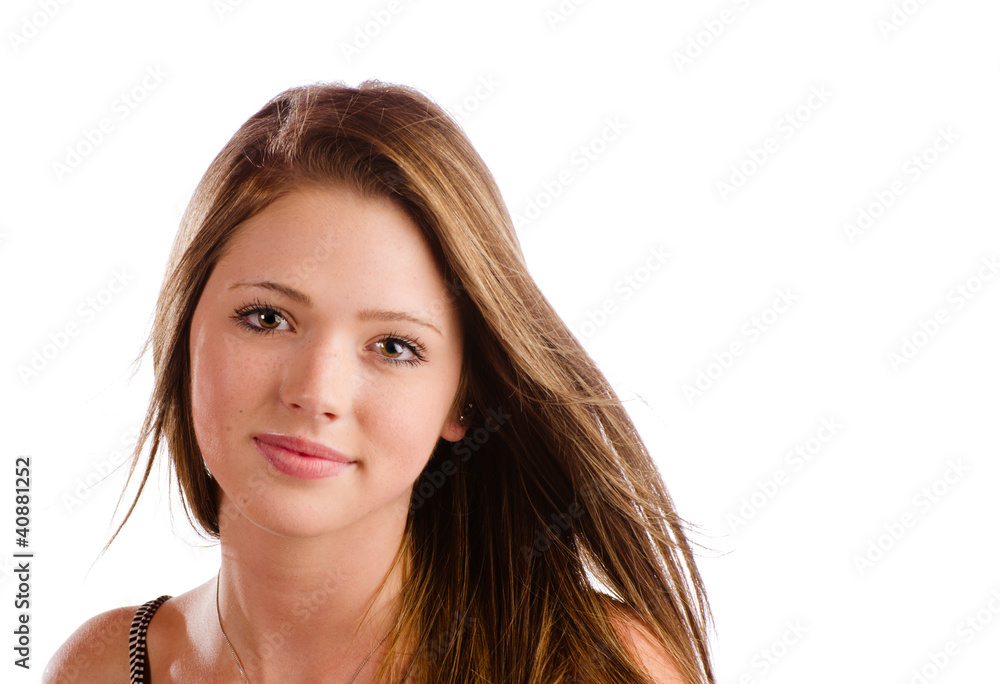Portrait of beautiful teenage girl smiling isolated on white Portrait of beautiful teenage girl smiling isolated on white