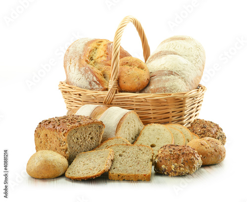 Composition with bread and rolls isolated on white #40881214