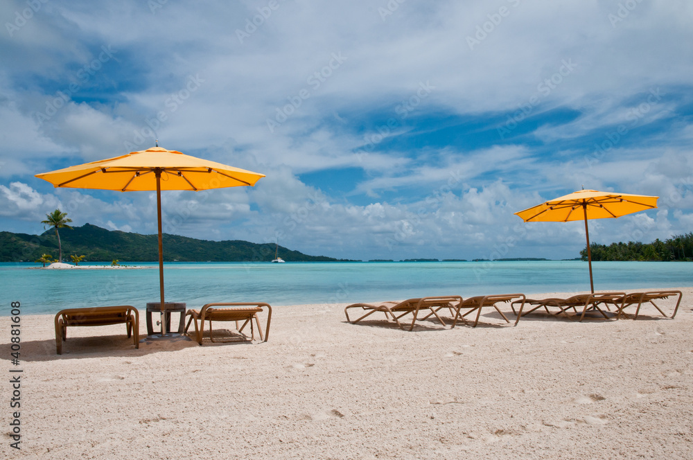 view on chairs and umbrellas on the beach