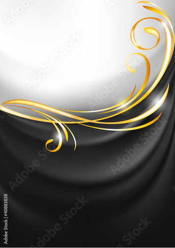 Dark gray fabric curtain, gold vignette