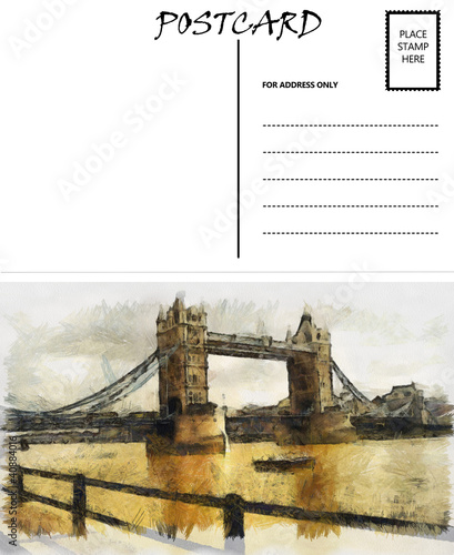 Empty Blank Postcard Template London Bridge Image