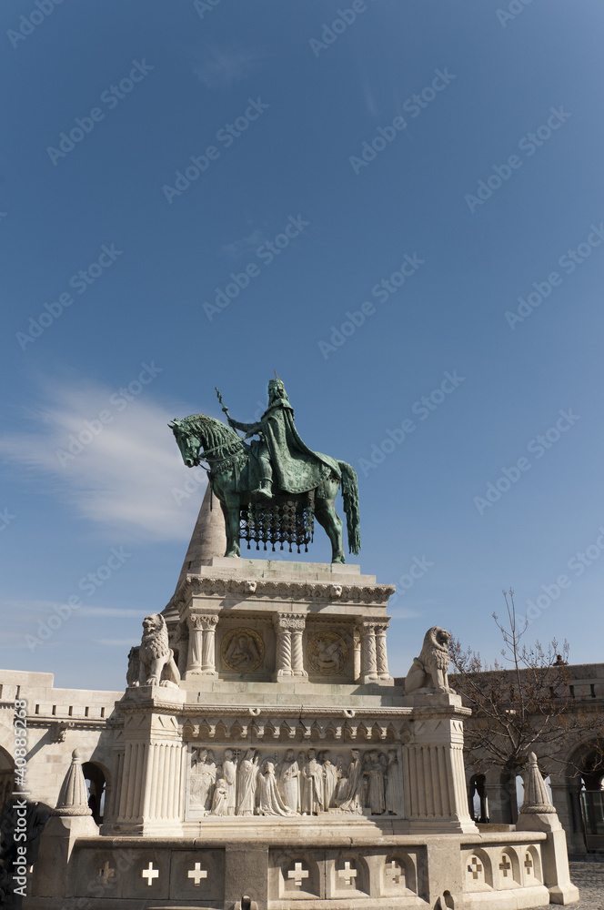 statue of St Stephan on Fishermens Bastion Budapest Hungary