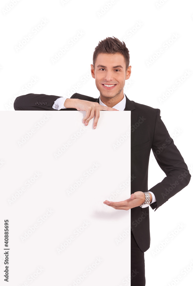 young business man showing board young business man showing board