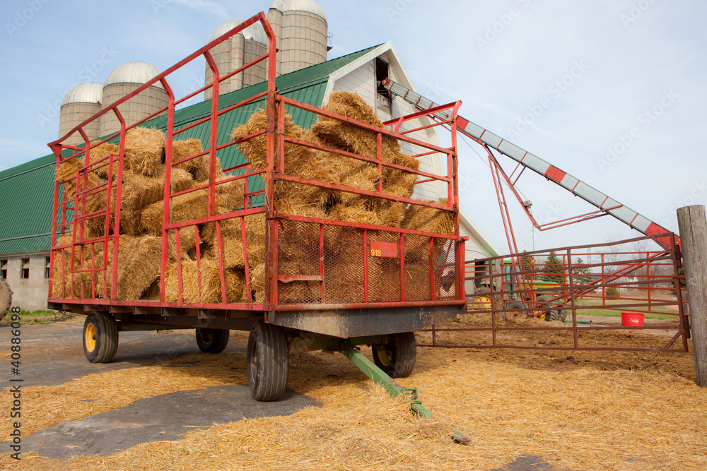 Fototapeta premium Farm Wagon with Bales of Straw