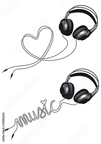 headphone with heart, vector