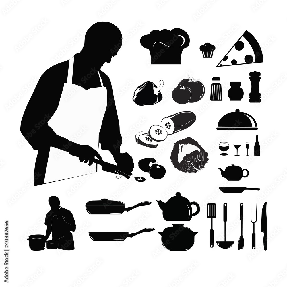 Cooking silhouetteschef in the kitchen vector de Stock Adobe Stock