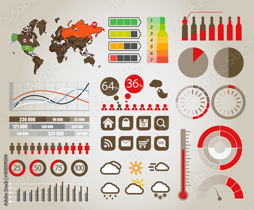 Infographics. Earth map and different charts and symbols