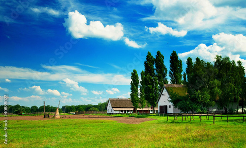 Landscape of Hungary with a farmhouse