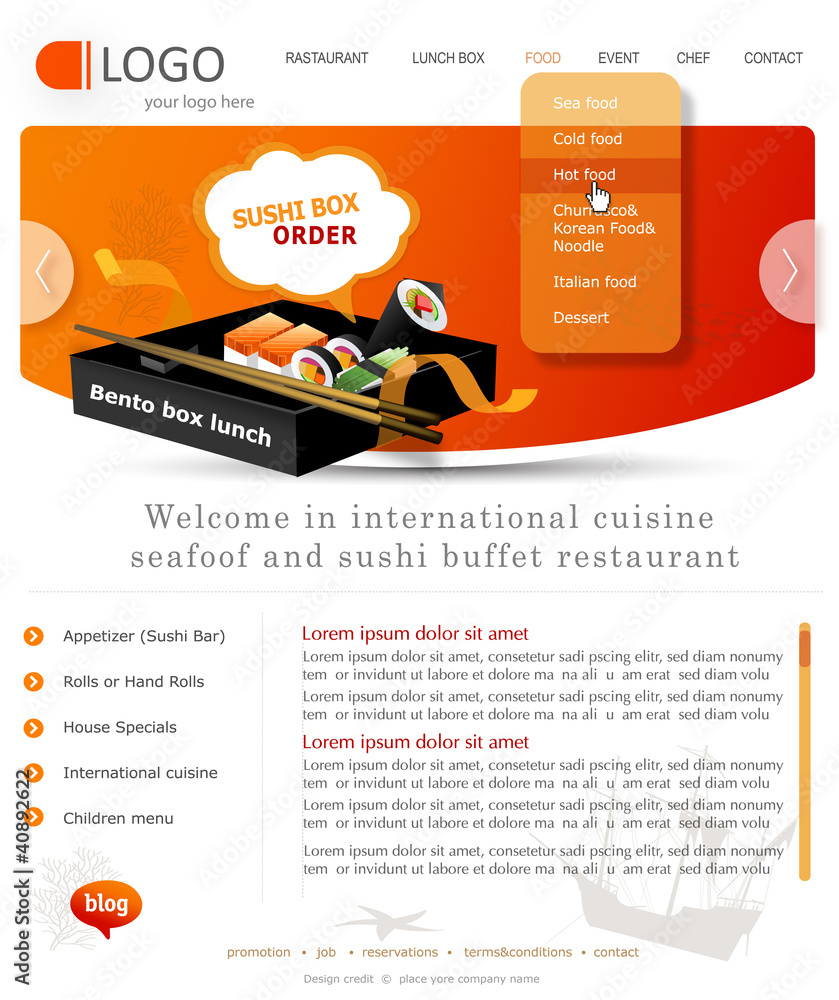 Sushi restaurant. Vector website template