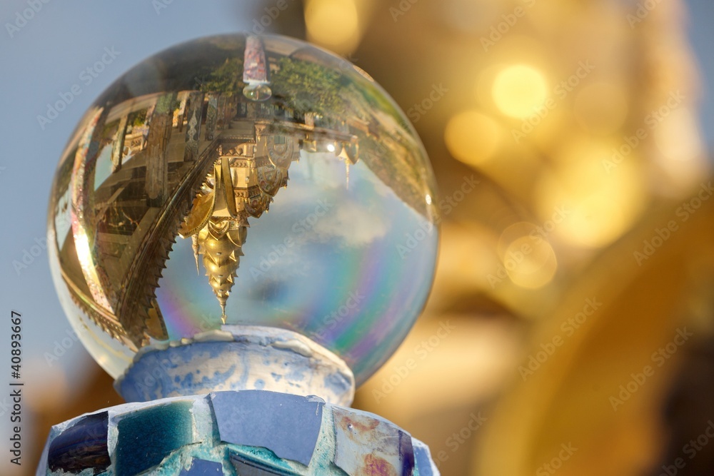 buddhist temple reflecting in crystal ball buddhist temple reflecting in crystal ball