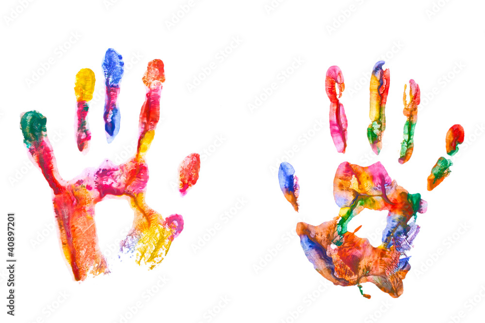 Color hand prints isolated on white Color hand prints isolated on white