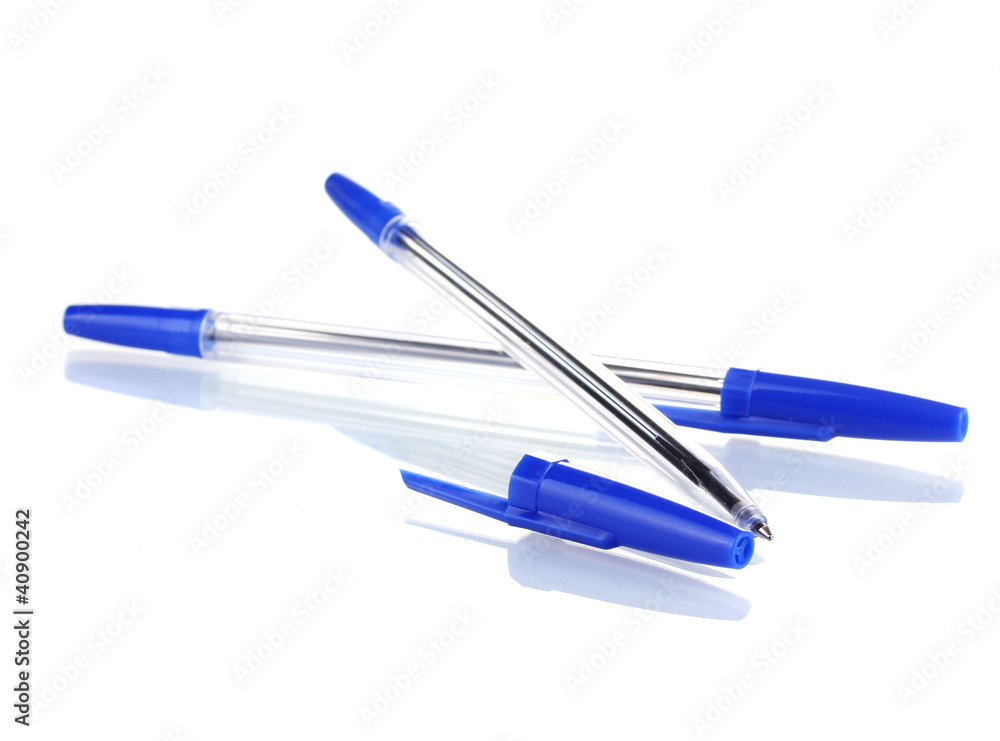 two blue pens isolated on white two blue pens isolated on white