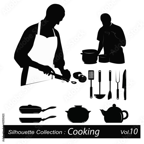 Cooking silhouettes:chef preparing a meal