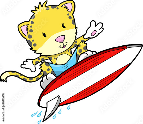 Surfing Summer Cheetah Leopard Vector