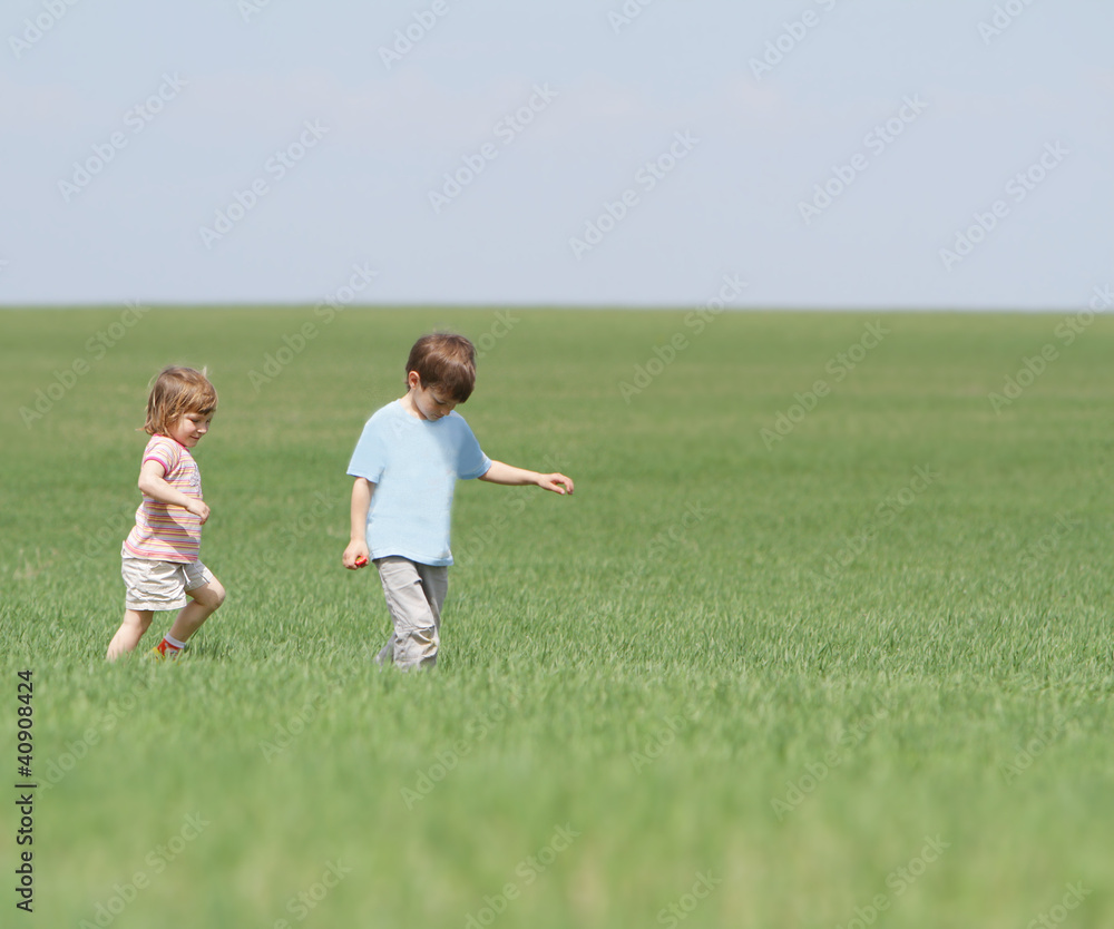 happy children playing on natural background happy children playing on natural background