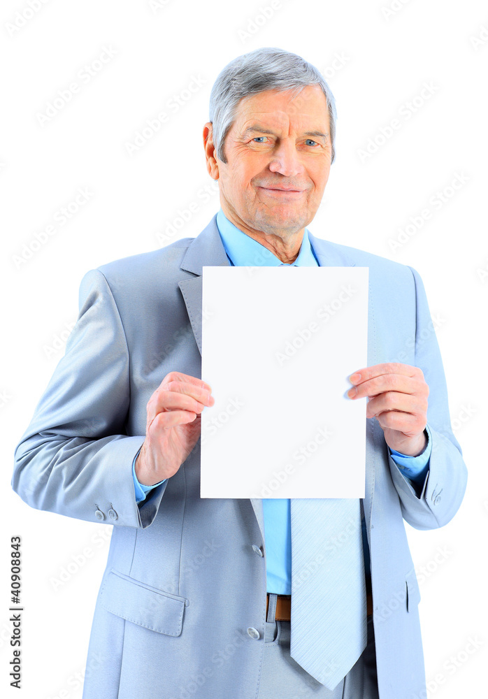 Nice businessman at the age of't holding a big white Nice businessman at the age of't holding a big white