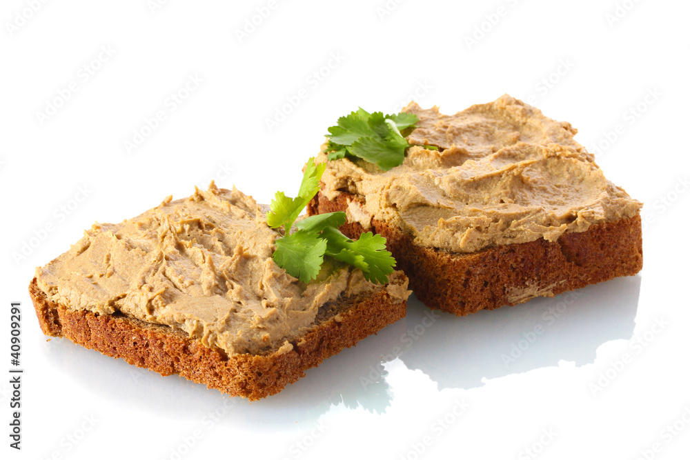 Fresh pate on bread isolated on white Fresh pate on bread isolated on white